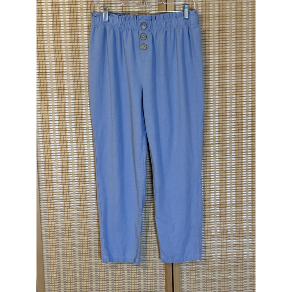 Como Vintage Womens‎ L Capri Pants Blue Linen Blend Resort Casual Beach Bohemian